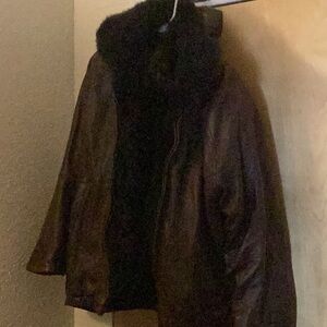 100% leather and real fur lining and Fur Collar Jacket